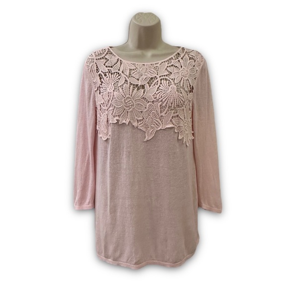 J. Jill XS Blush Pink Linen Blend Embroidered Collar Chest Lightweight Sweater - Picture 1 of 15